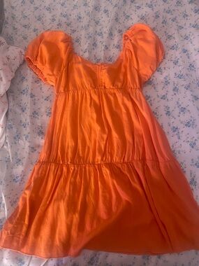 Abound Bright Orange Puff-Sleeve Tiered Dress